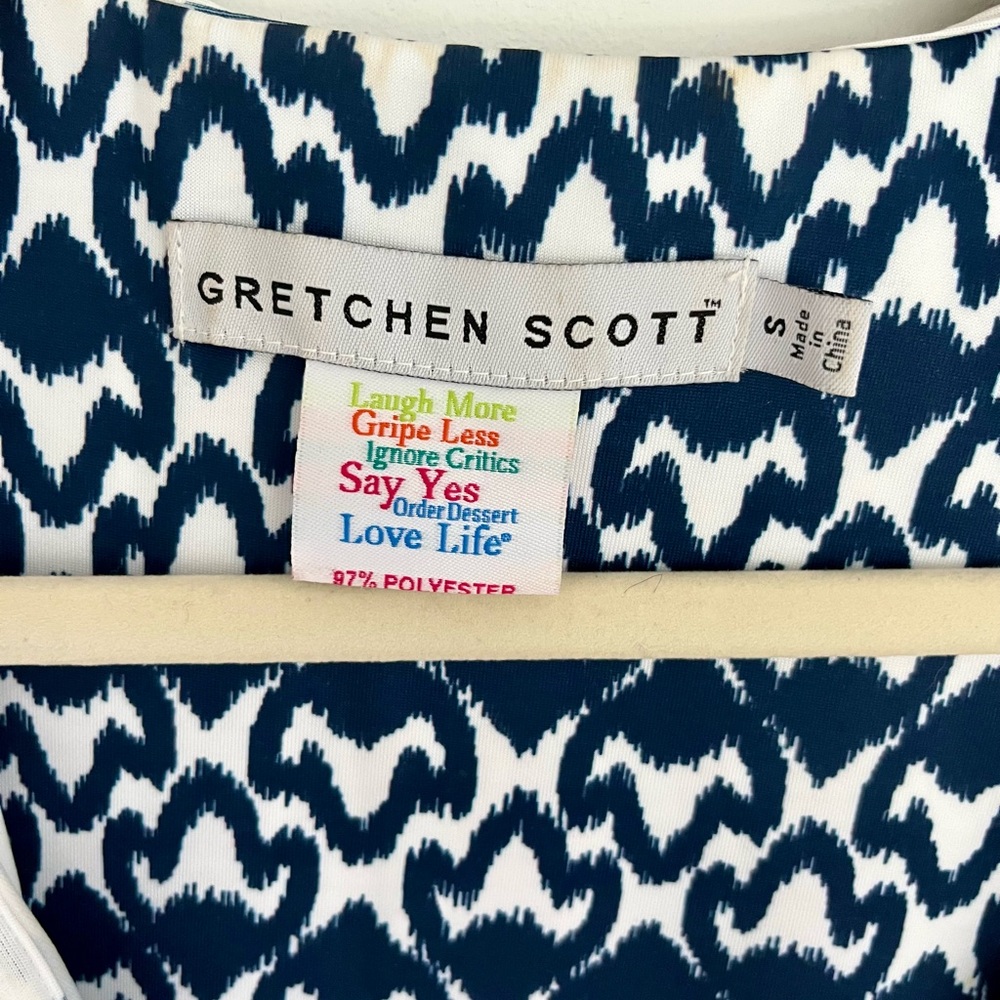Gretchen Scott Designs Navy and White Sheath Dress 3/4 Sleeve Scoop Neck - Picture 2 of 4